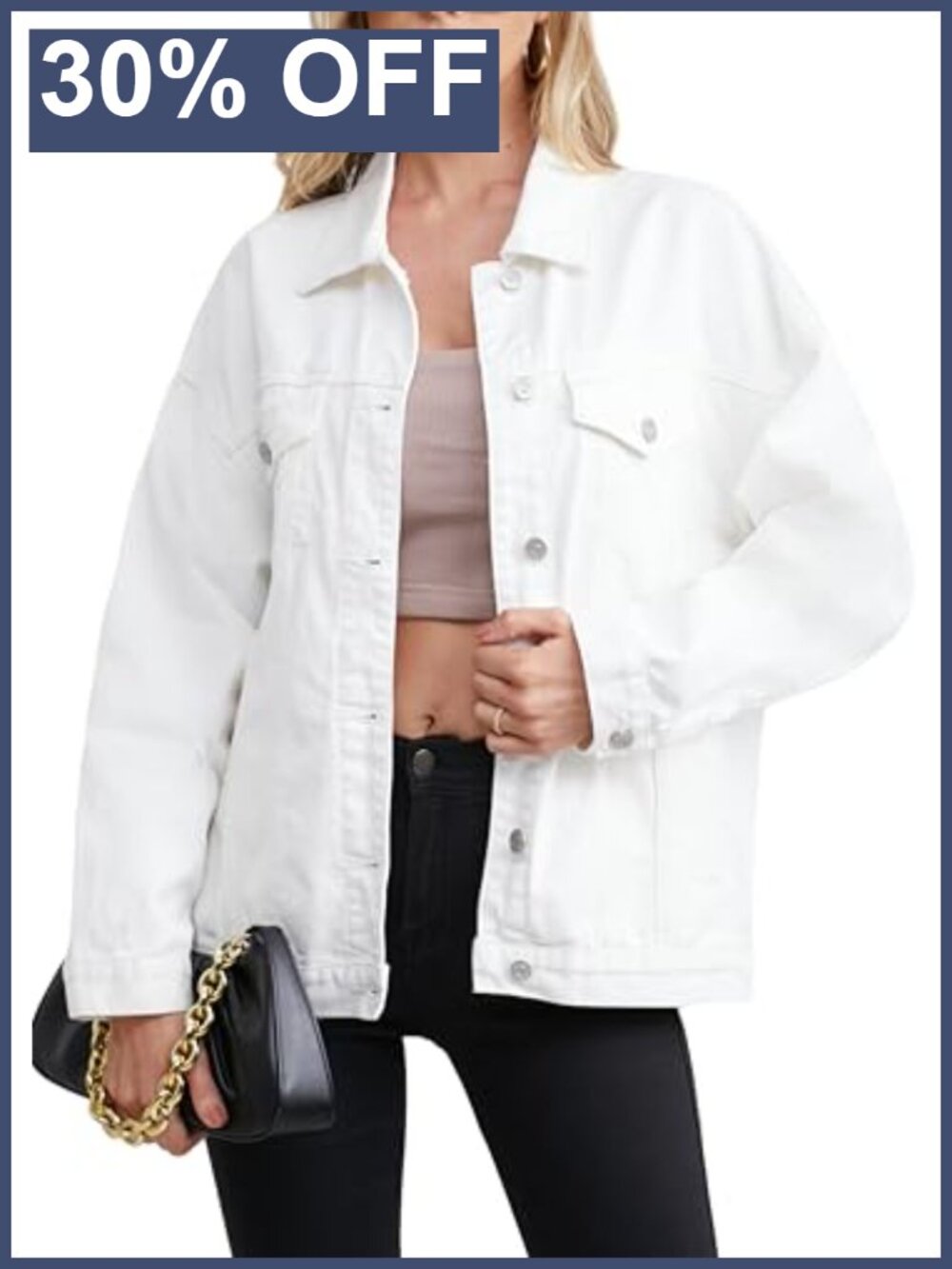 Oversize Denim Jacket Women's Mid Long Trucker Coat Distressed Relaxed Fit